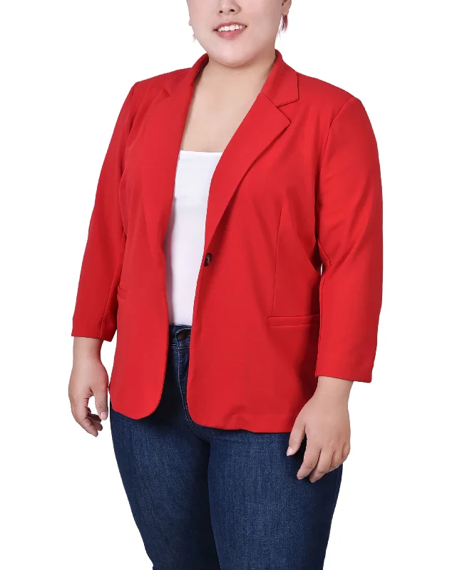 Plus Size 3/4 Sleeve Scuba Crepe Blazer Women's Trendy Jacket
