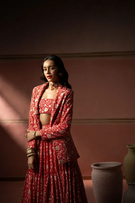 Watermelon Red Chikankari Coat Jacket V-Neck Jacket Boat Neck Jacket Square Neck Jacket