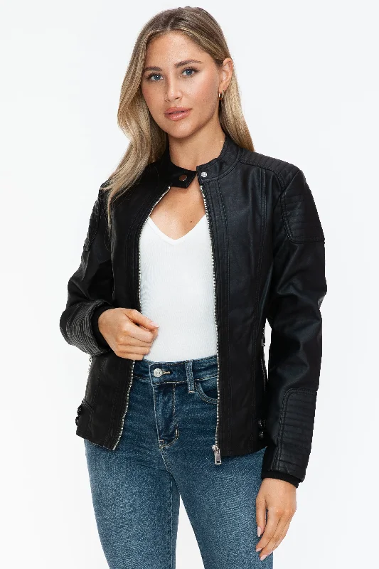 Hazel Blues® |  Snobbish Faux Leather Biker Jacket with Side Zip Pockets Trench Coat Raincoat Waterproof Jacket