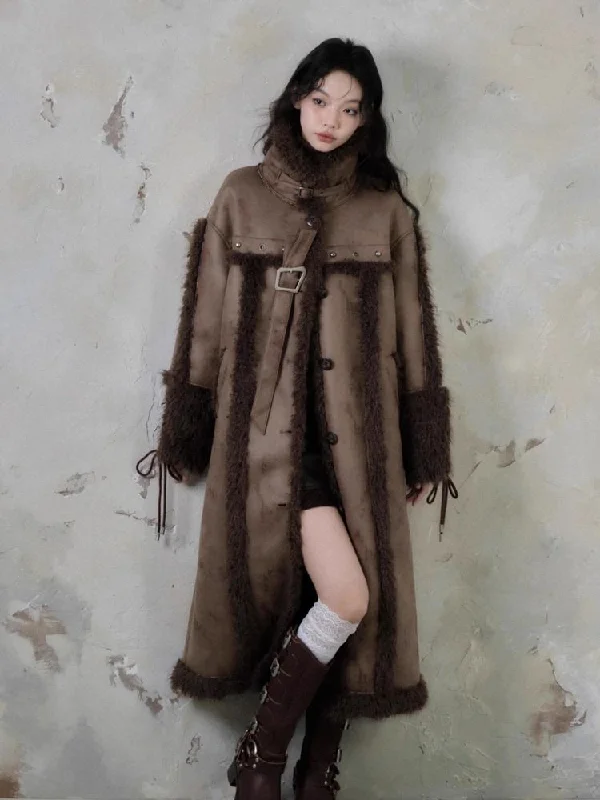 Long lamb thick coat【s0000005549】 Striped Polka Dot Floral
