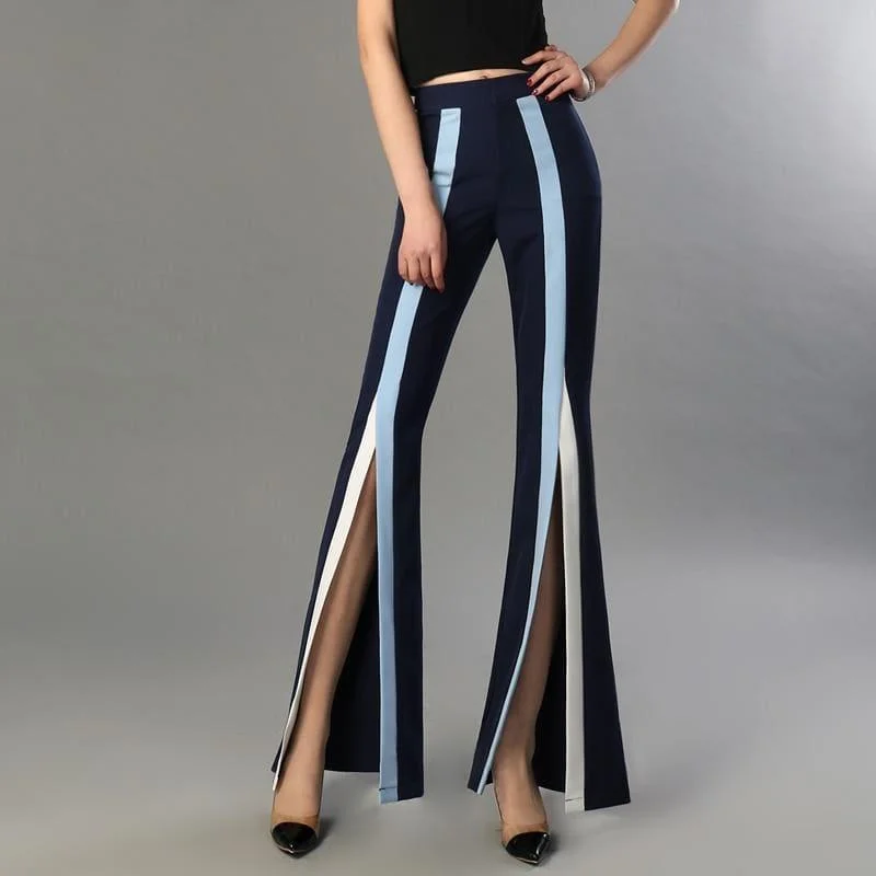 Flare Elastic Striped Split X Long Trousers Trousers Bridal Satin
