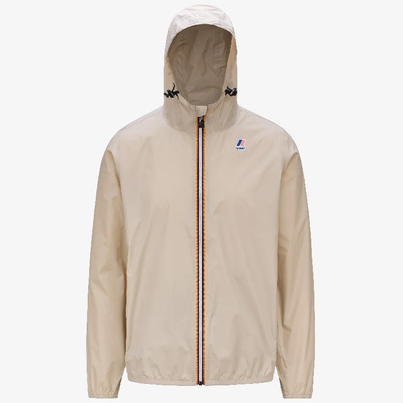 Claude - Unisex Packable Full Zip Waterproof  Rain Jacket in Beige Sand Satin Fabric Silk Fabric Chiffon Fabric