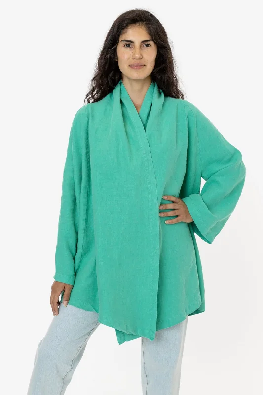 RLIN12GD - Linen Front Tie Cardigan Crew Neck V-Neck Turtle Neck