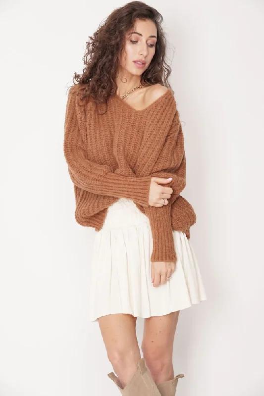 Nusa Alpaca Sweater Camel Ribbed Striped Patterned