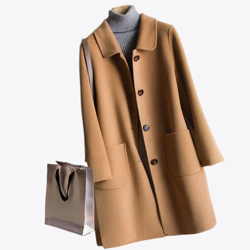Egyptian Nile Double sided Mid-length 100% Wool Womens Coat Coat Overcoat Trench Coat