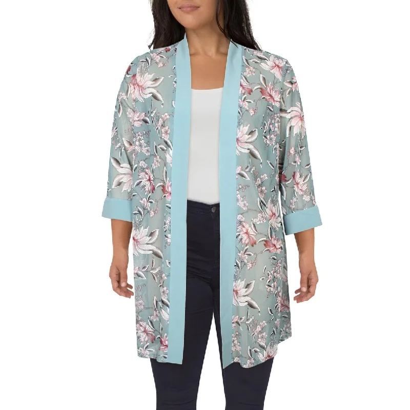 R&M Richards Womens Plus Floral Print Shrug Open-Front Blazer Women's Warm Suit