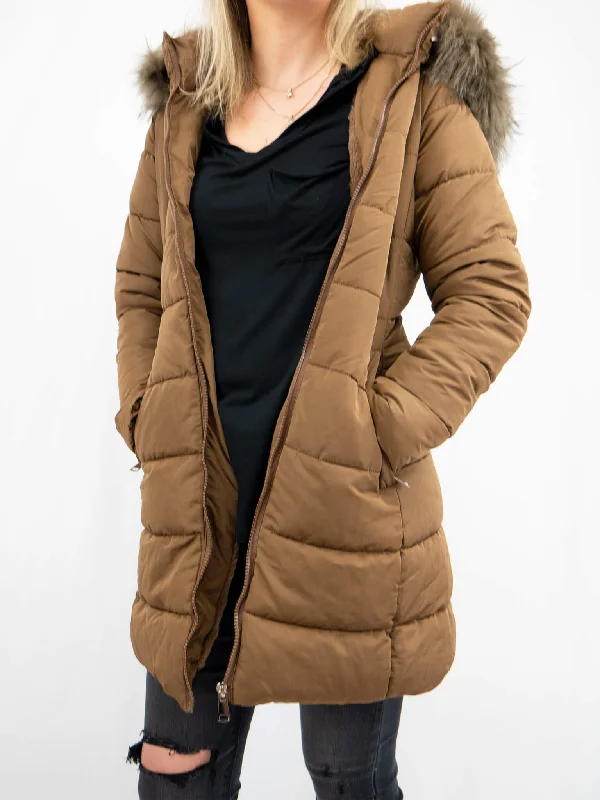 Brown Puffer Coat Down Puffer Quilted