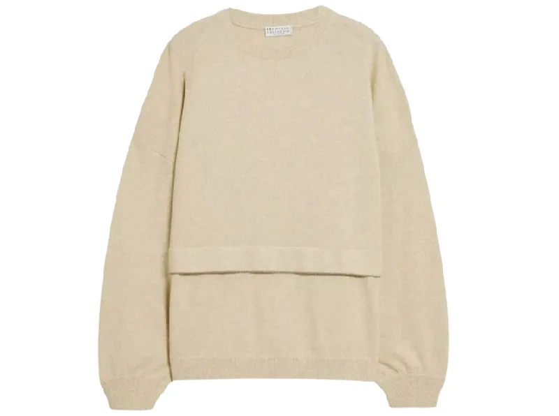 Brunello Cucinelli Cashmere-Silk Sweater w/ Monili Trim Spandex Blend Rayon Blend Denim Blend