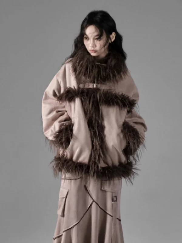 Plush Spliced Suede Touch Fur Coat【s0000004412】 Trench Raincoat Windbreaker