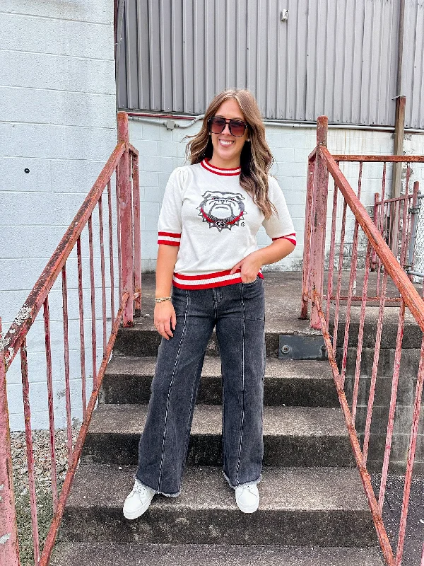 Georgia Sequin Varsity Sweater Top Tailored Straight A-Line