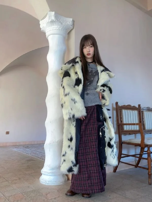 Hooded fur cow print long sleeve plush coat【s0000005068】 Print Jacquard Embroidered