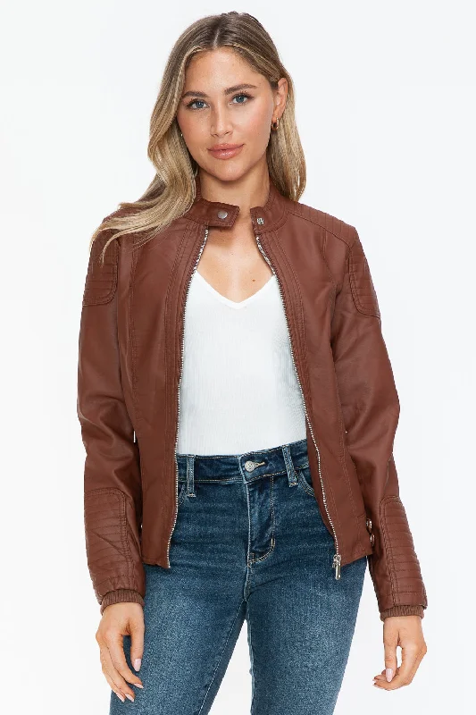 Hazel Blues® |  Snobbish Faux Leather Biker Jacket with Side Zip Pockets Cotton Jacket Linen Jacket Terry Jacket