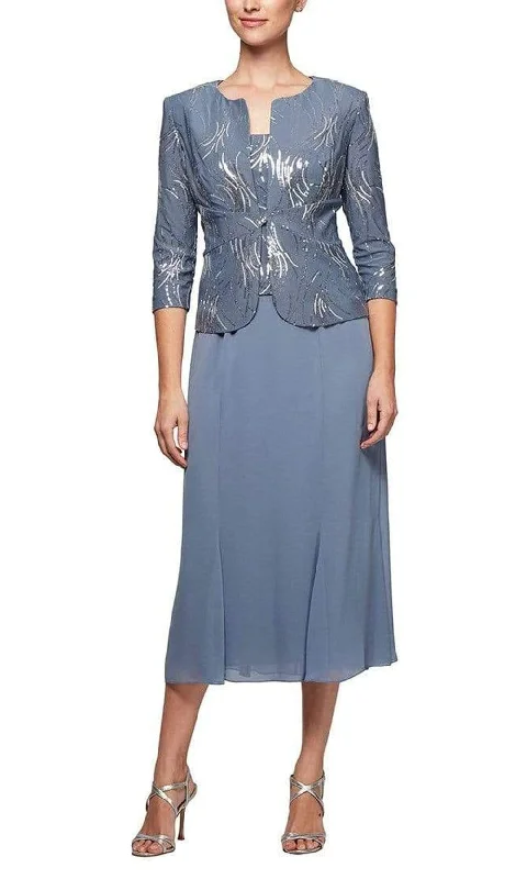 Alex Evenings - Sequined Tea Length Dress with Jacket 1962675 Denim Jacket Leather Jacket Suede Jacket