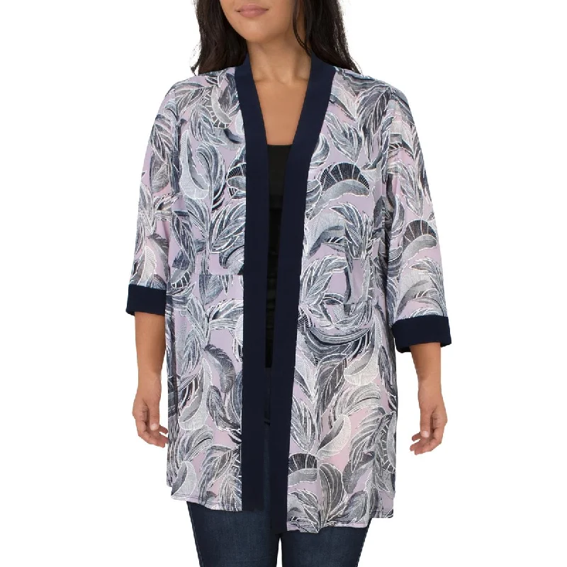 R&M Richards Womens Plus Printed Open Front Duster Blazer Spring Women's Coat