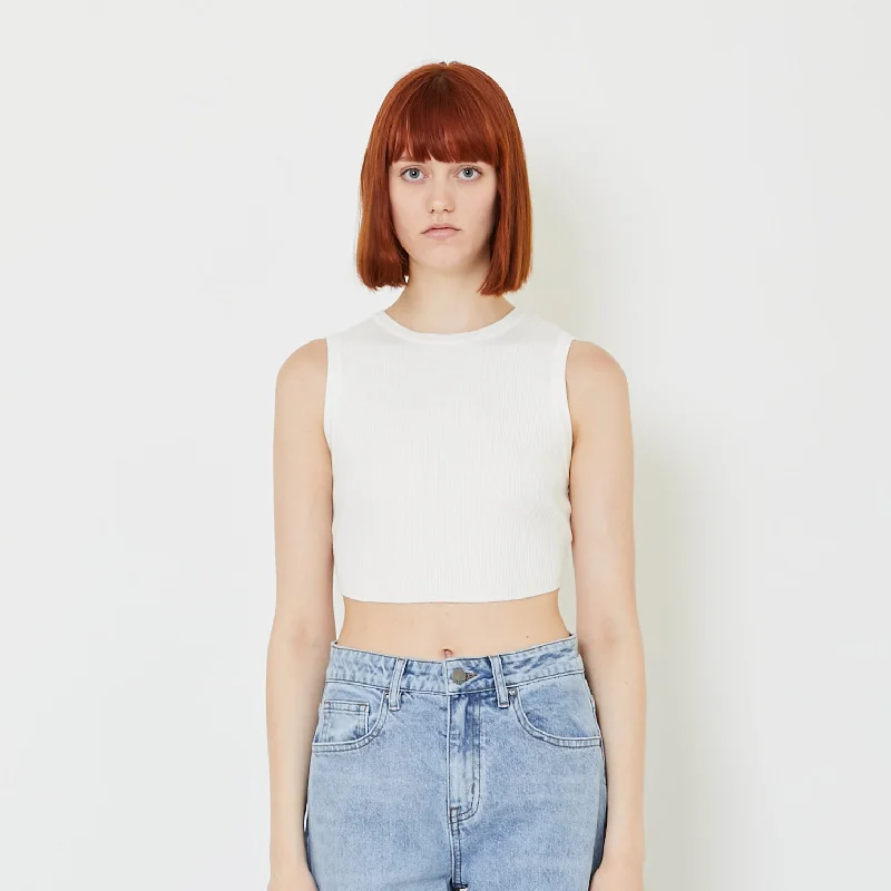 Women Knit Tank Top - Off White - SW2408098A bright tank top