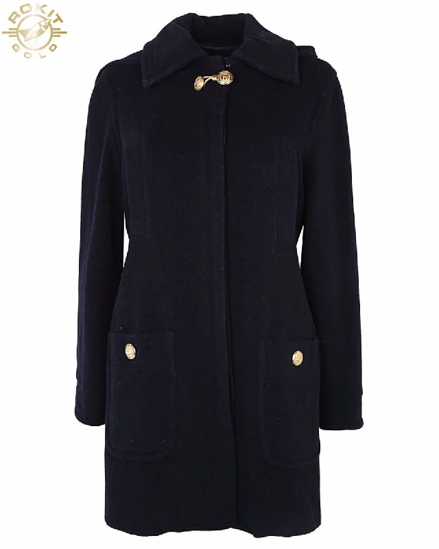 90s Versus Gianni Versace Navy Coat - S Embroidered Appliqued Beaded