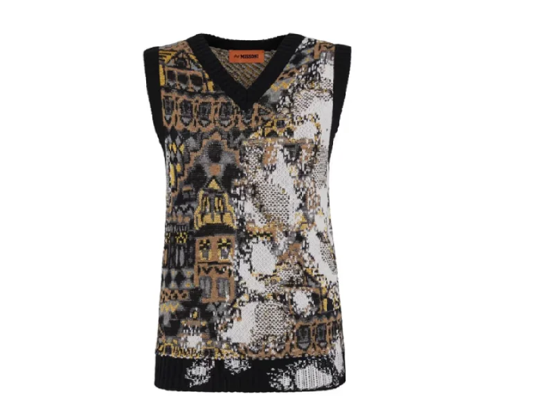 Missoni Abstract Print Knit Sweater Vest Wool Fabric Cashmere Fabric Tweed Fabric