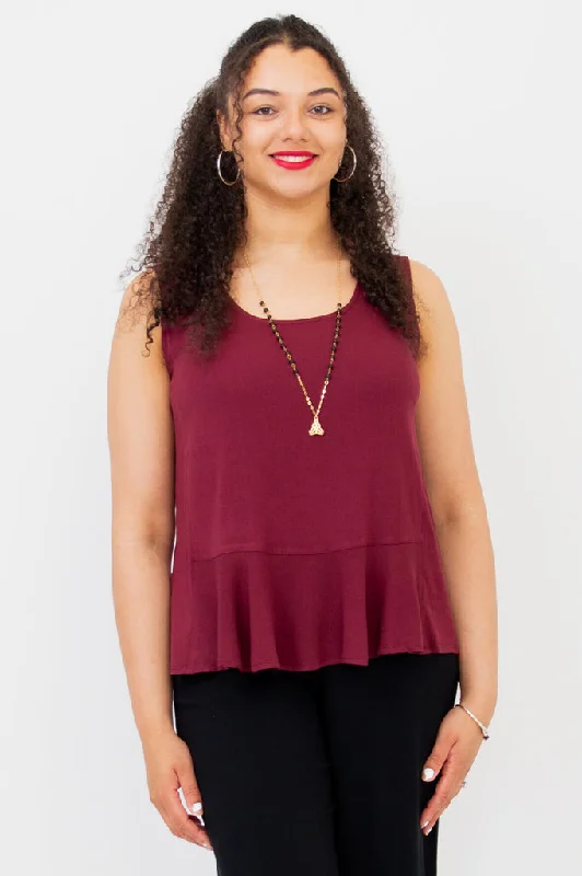 Ginny Tank, Burgundy, Linen Bamboo fitness tank top