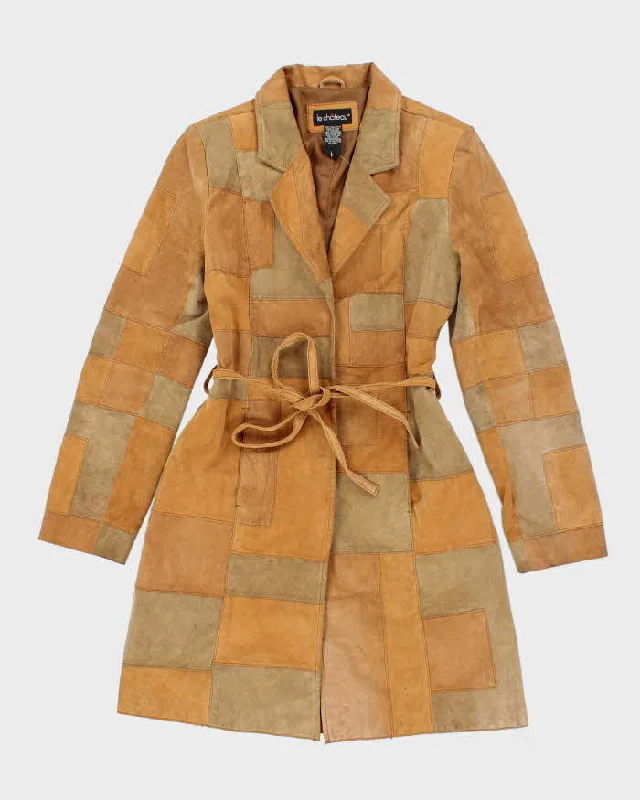 Vintage 90s Le Chateau Warm Brown Suede Belted Patchwork Coat - M Turtleneck Jacket Crew Neck Jacket V-Neck Jacket