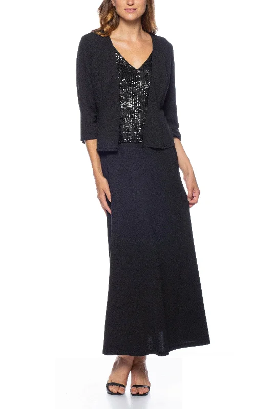 Marina 267988 - Sequin Dress with Open Front Jacket Collared Jacket Crew Neck Jacket Turtle Neck Jacket