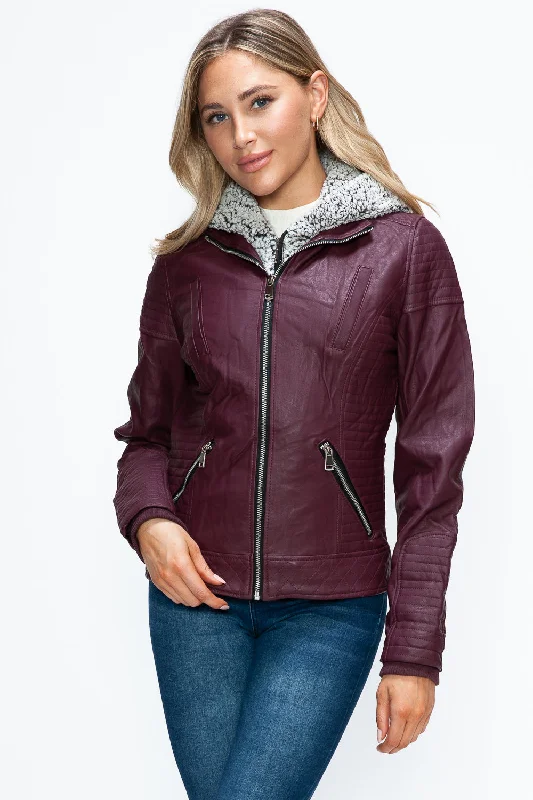 Hazel Blues® | YMI Faux Layered Double-Zipper Jacket with Fuzzy Hood Print Jacket Jacquard Jacket Embroidered Jacket Hazel Blues® | YMI Faux Layered Double-Zipper Jacket with Fuzzy Hood Print Jacket Jacquard Jacket Embroidered Jacket