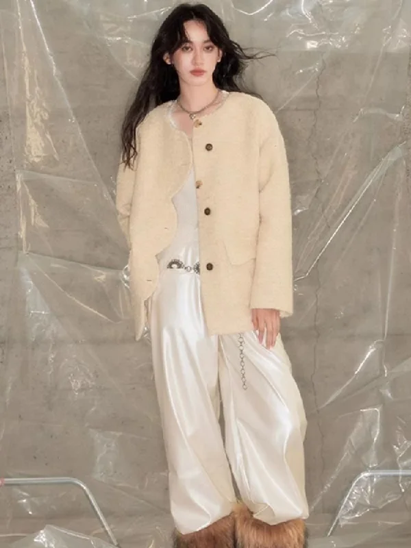 Drop Shoulder Cloudy Beige Coat【s0000004876】 Crew Neck V-Neck Boat Neck