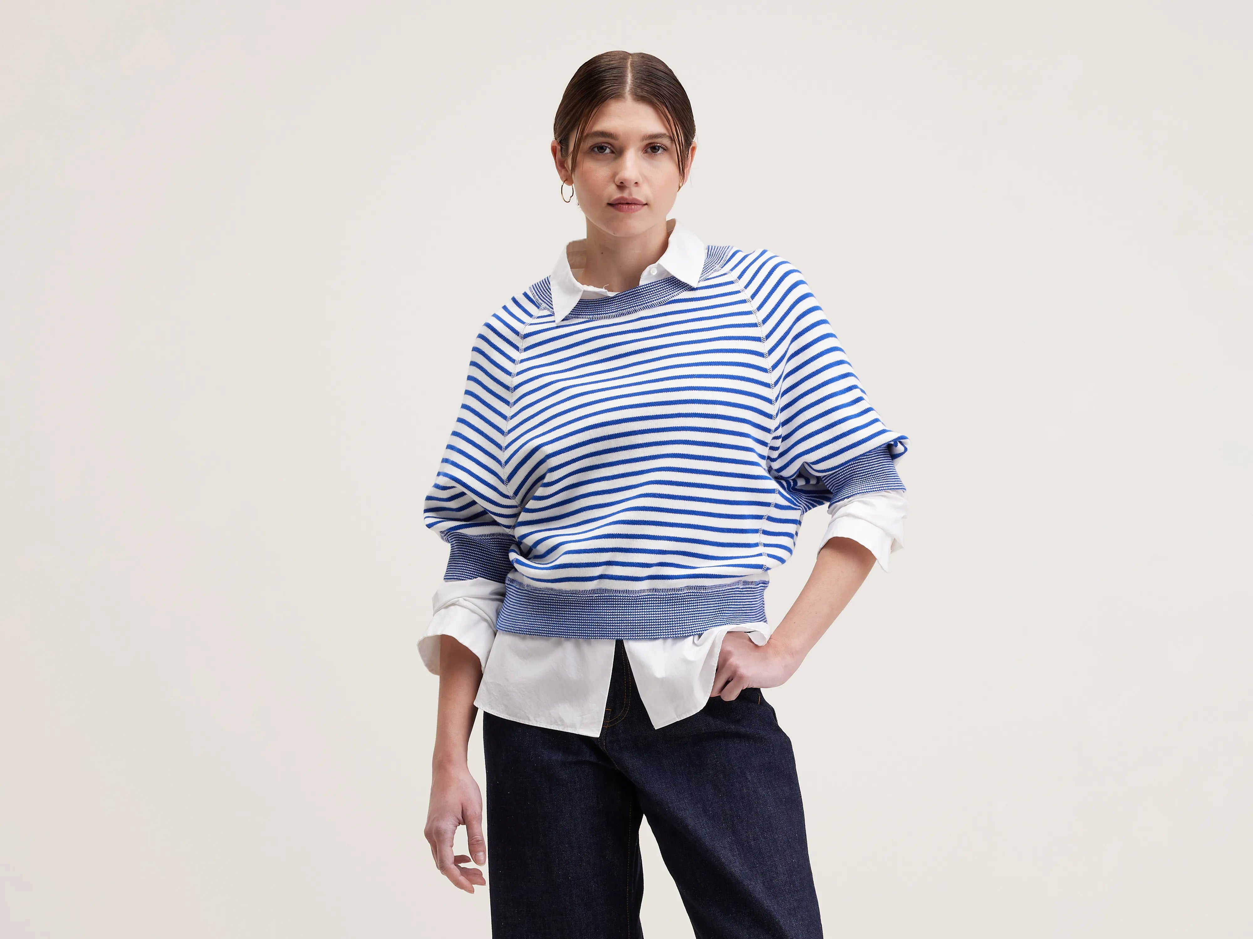 Anglet crew-neck sweater (242 / W / STRIPE A) Plaid Sweater Polka Dot Checkered