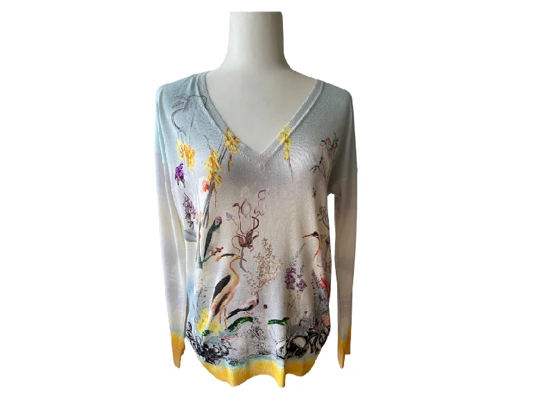 Etro Floral V Neck Sweater Ribbed Striped Patterned