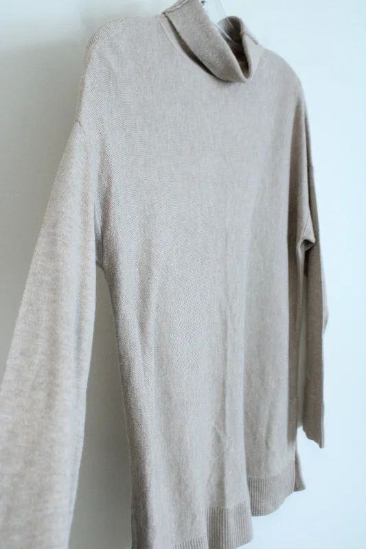 Ann Taylor LOFT Tan Knit Mock Neck Sweater | M Slim Fit Regular Fit Oversized