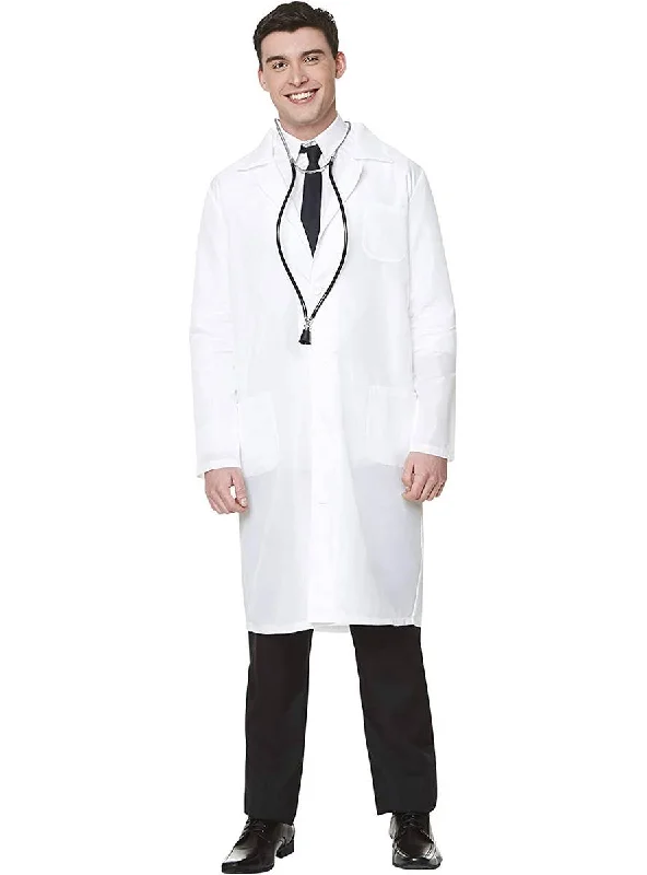 Clinical White Mid Length Mens Doctor's Coat Costume Satin Silk Chiffon
