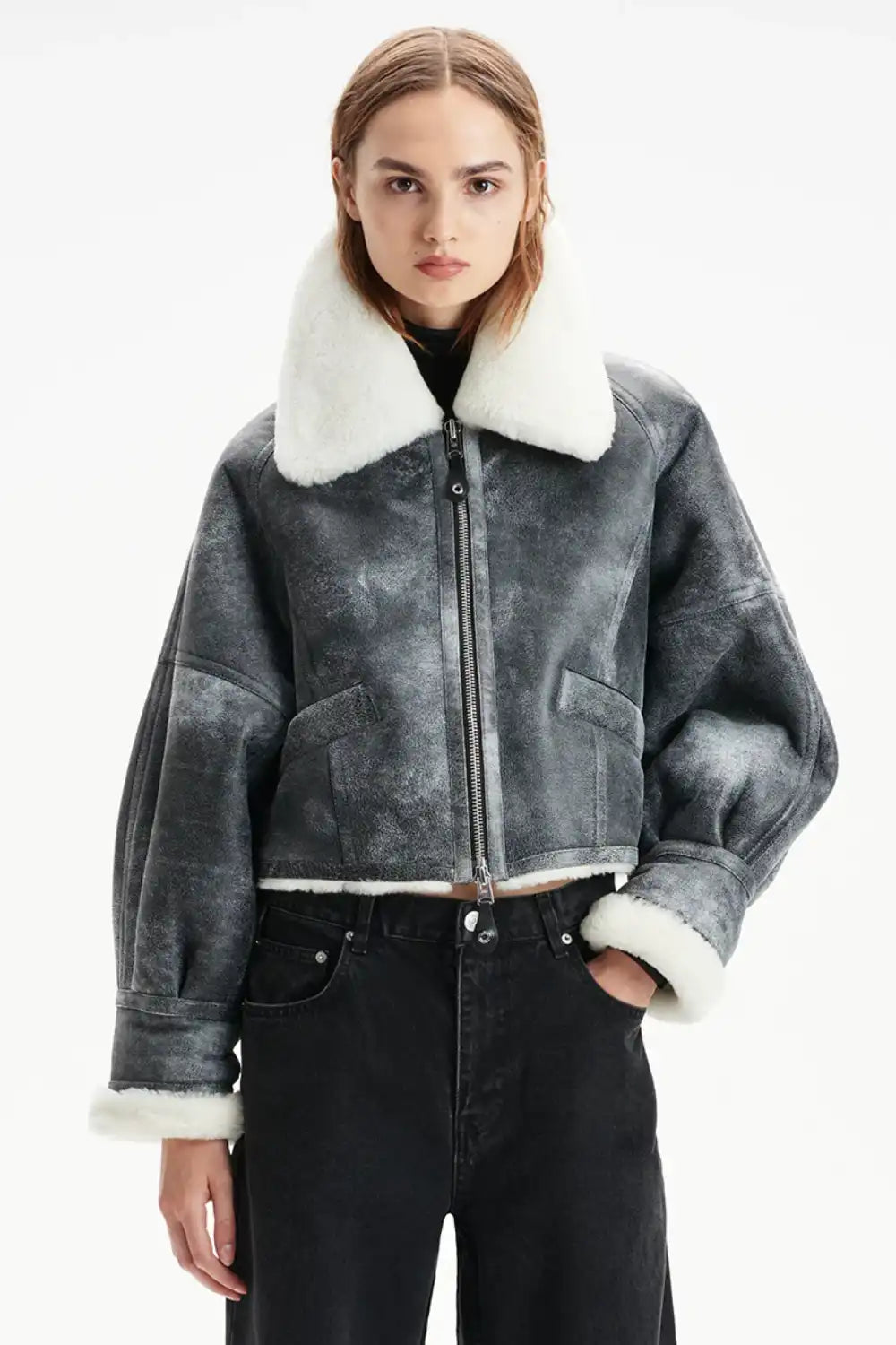 Ottilie Shearling Jacket Notch Collar Jacket Peter Pan Collar Jacket Cowl Neck Jacket