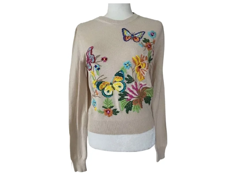 ETRO Milano Crewneck Butterfly Embroidered Sweater Spandex Rayon Corduroy