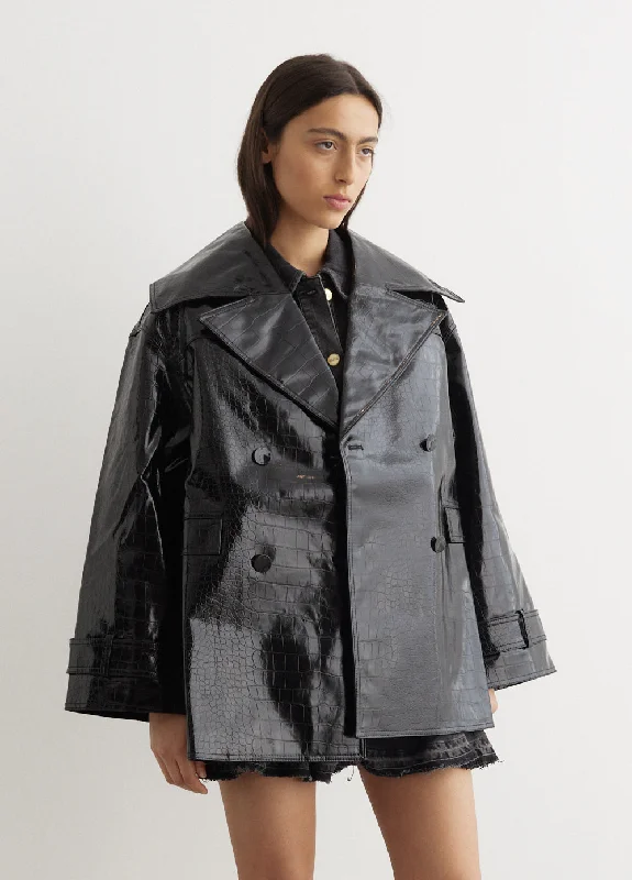 Future Coated Double Breasted Midi Jacket Fleece Jacket Down Jacket Feather Jacket