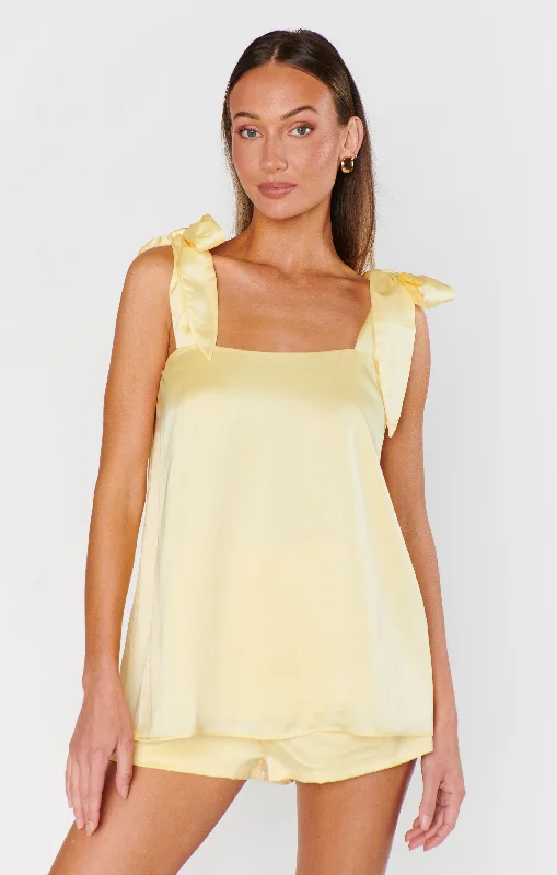 Makeup Tank ~ Pale Yellow Luxe Satin lounge tank top