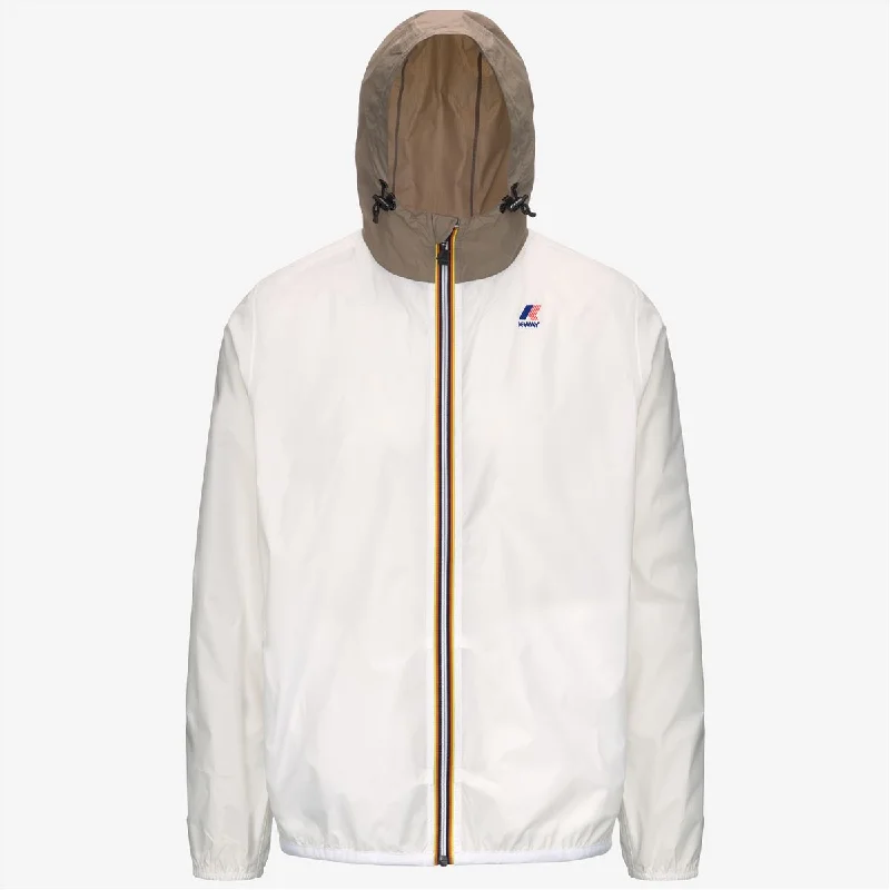 Claude - Unisex Packable Full Zip Waterproof  Rain Jacket in White - Beige Taupe Front Pockets Side Pockets Patch Pockets