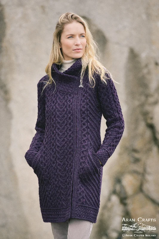 Aran - Claddagh Cardigan - Damson Mesh Cardigan Canvas Denim