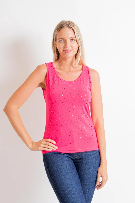 "Jade" Pink Rhinestone Tank floral tank top