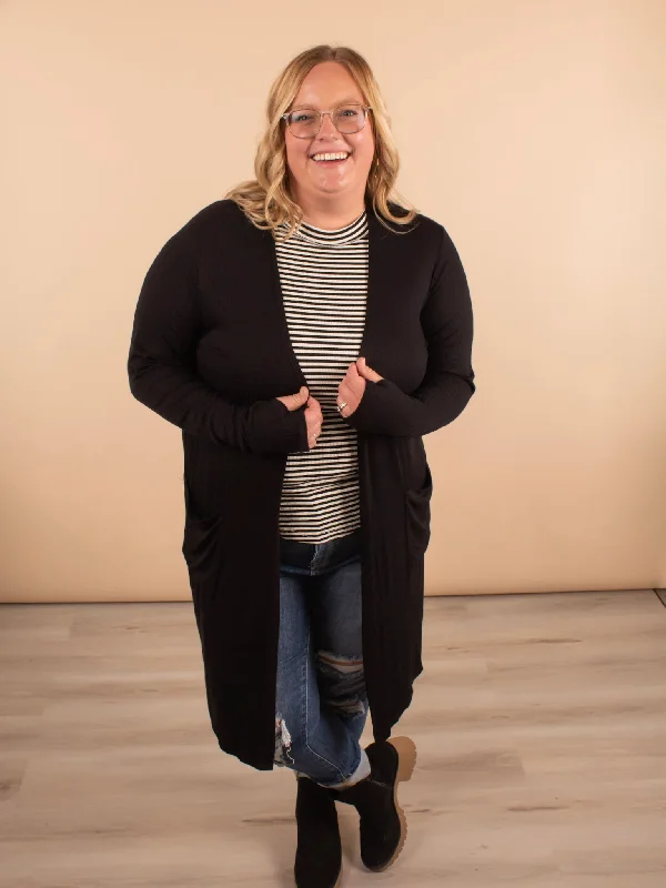 Aspen Ribbed Cardigan in Black Boat Neck Shawl Collar Notched Collar