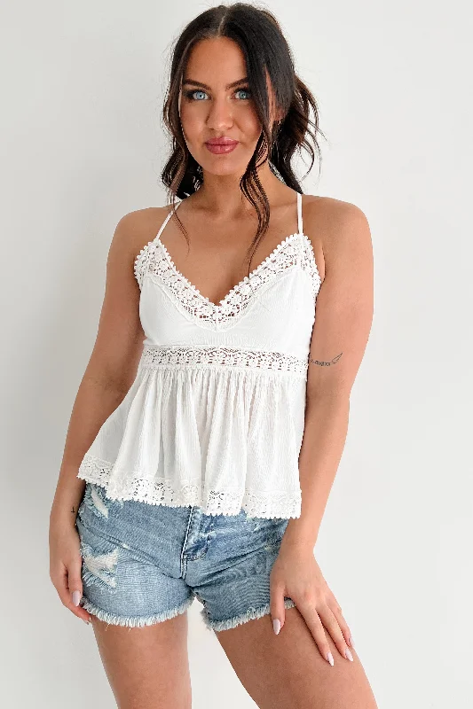 Styled To Steal Hearts Lace Trim Babydoll Tank (Ivory) navy tank top