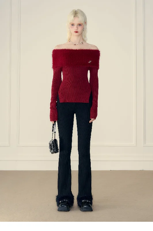 Thick Off-Shoulder Mink Cashmere Knit Sweater Anti-Pilling Anti-Shrink Durable