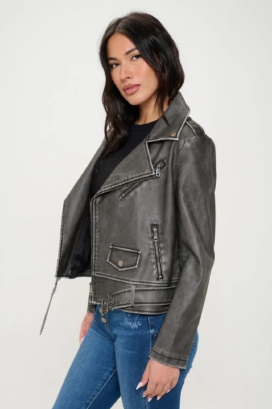 Hazel Blues® |  Coalition LA Zip Up Biker Jacket with Belt Bomber Jacket Anorak Windbreaker
