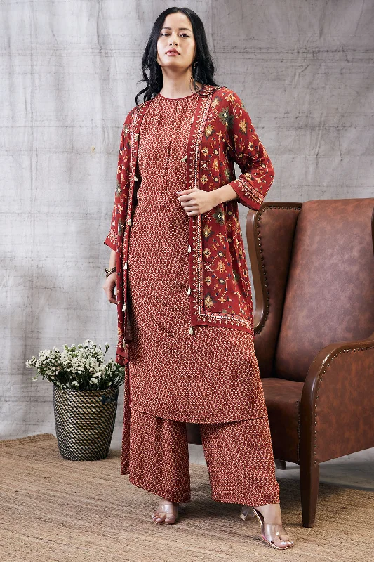 Zahra Printed Kurta Set With Jacket Faux Fur Fabric Real Fur Fabric Shearling Fabric