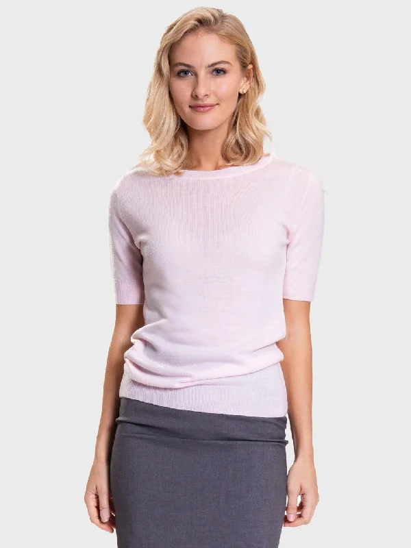 Ladies' Sloane Crewneck Sweater - Soft Pink Herringbone Houndstooth Plaid