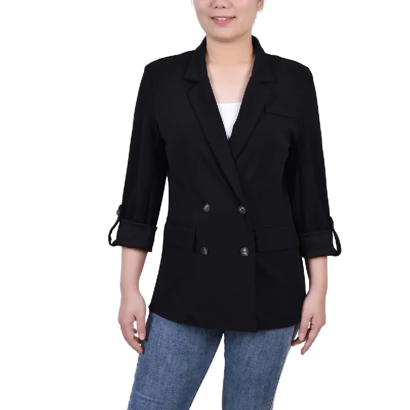 NY Collection Womens Petites Solid  Two-Button Blazer Women's Short Blazer