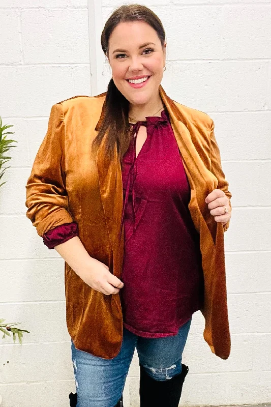 Holiday Stunner Rust Velvet Lapel Blazer Women's Custom Jacket