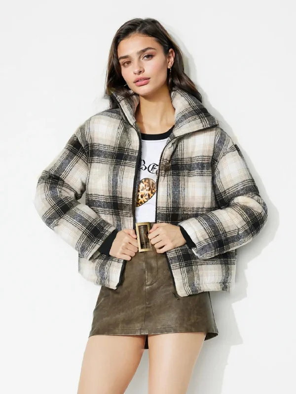 Hazel Blues® |  Plaid Zip Up Long Sleeve Jacket Knit Jacket Woven Jacket Fleece Jacket