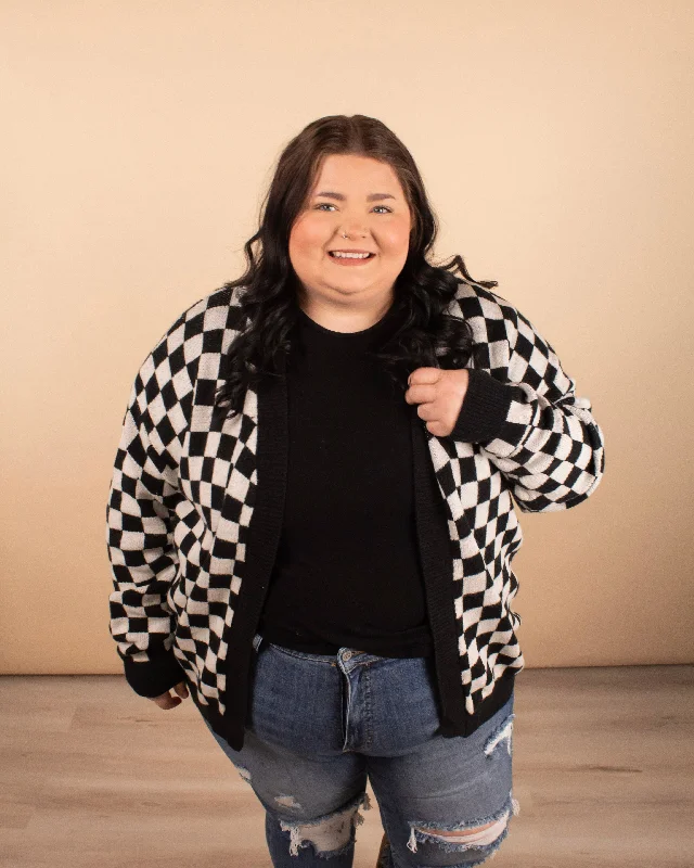 Jasmine Black Checker Cardigan Lace Blend Ribbed Blend Corduroy Blend