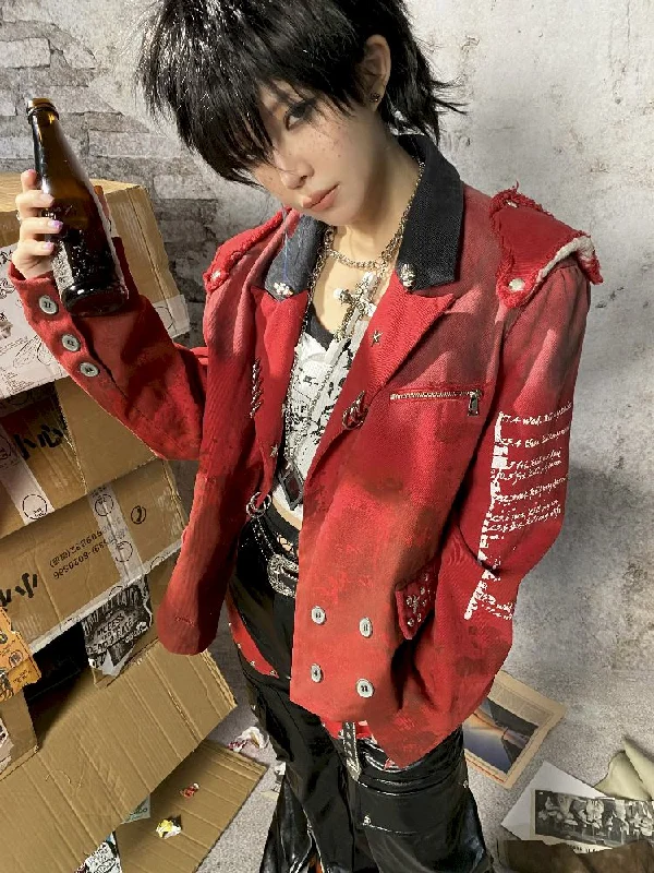 Red distressed blazer【s0000010333】 Women's Handmade Blazer