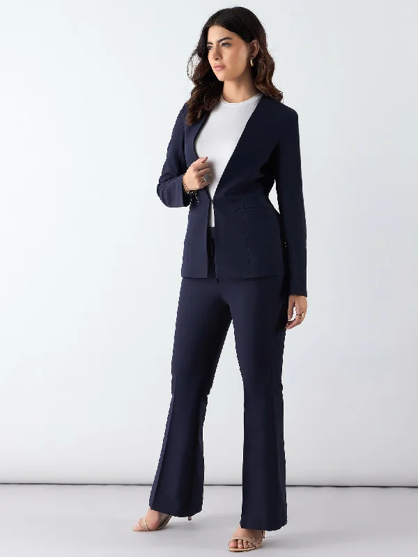 Minimalist Regular Fit Blazer Paired With Trouser In Stretchable Fabric Linen Women's Suit