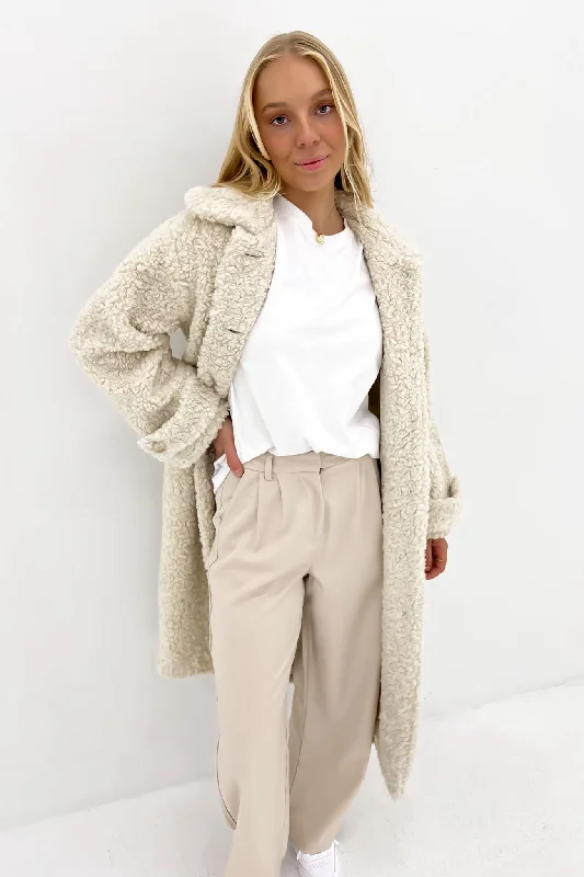 Oslo Teddy Coat Cream Trim Padded Insulated